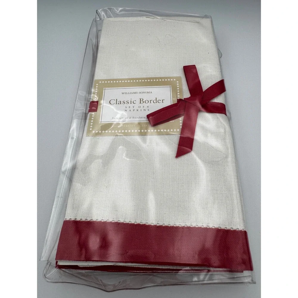 NWT Williams Sonoma Classic Border Red Cream 4 Placemats 4 Napkins Discontinued